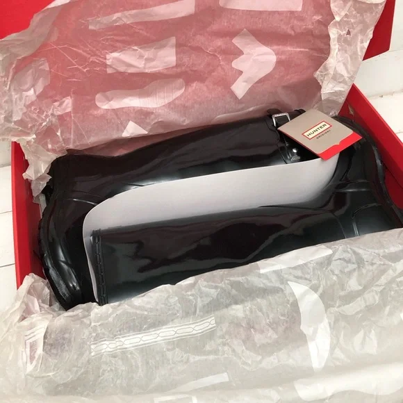 Hunter Original Tall Gloss Rain Boots • Women's Sz 9 • Black Gloss • NIB - Picture 11 of 12